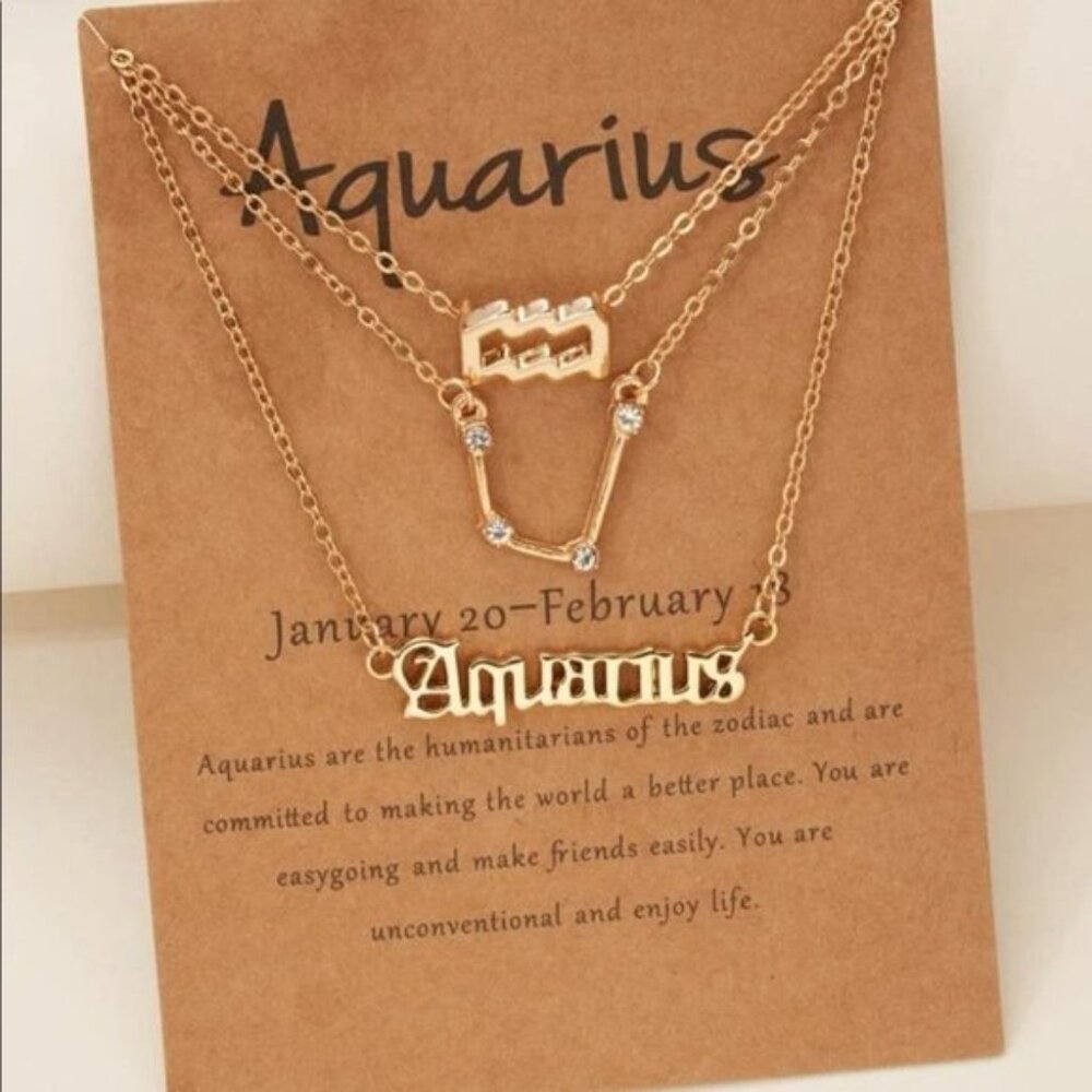 New Gold Aquarius Zodiac Constellation Necklace Set of 3